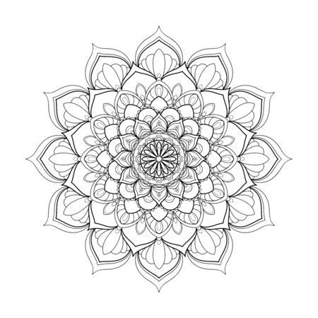 Black and white round mandala isolated on white background. Vector illustrationのイラスト素材