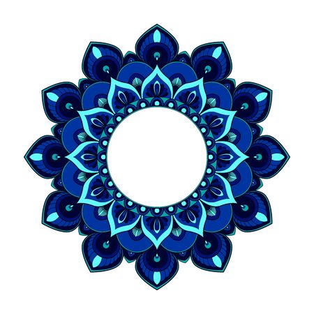 Blue round mandala isolated on white background. Vector illustrationのイラスト素材