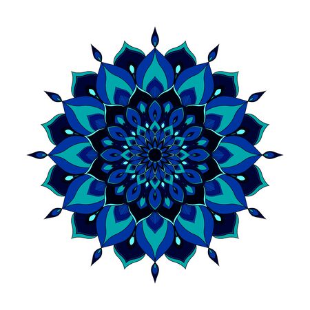 Blue round mandala isolated on white background. Vector illustrationのイラスト素材