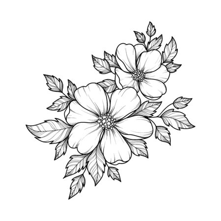 Hand drawing flower for greeting card, invitation, Henna drawing and tattoo template. Vector illustrationのイラスト素材