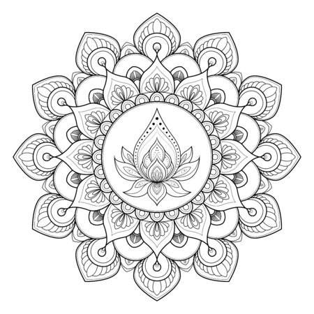 Black and white round mandala isolated on white background. Vector illustrationのイラスト素材
