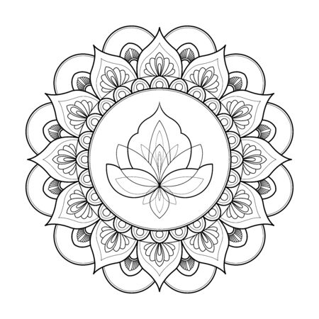 Black and white round mandala isolated on white background. Vector illustrationのイラスト素材