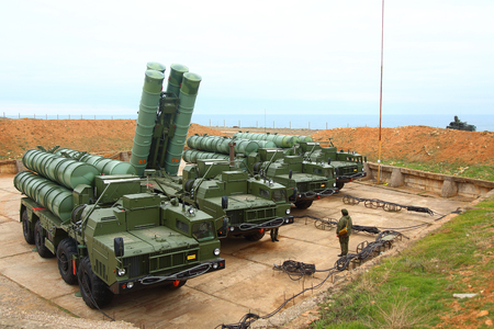 deployment of the Russian anti-aircraft missile system of large and medium range C-400 Triumf in the Sevastopol. January 13, 2018. Sevastopol, Crimeaのeditorial素材