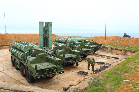 deployment of the Russian anti-aircraft missile system of large and medium range C-400 Triumf in the Sevastopol. January 13, 2018. Sevastopol, Crimeaのeditorial素材