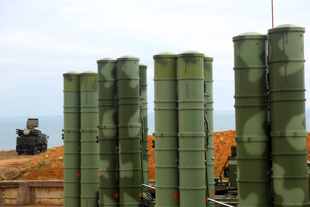 deployment of the Russian anti-aircraft missile system of large and medium range C-400 Triumf in the Sevastopol. January 13, 2018. Sevastopol, Crimeaのeditorial素材