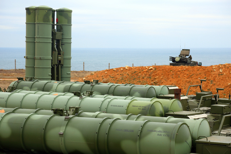 deployment of the Russian anti-aircraft missile system of large and medium range C-400 Triumf in the Sevastopol. January 13, 2018. Sevastopol, Crimeaのeditorial素材