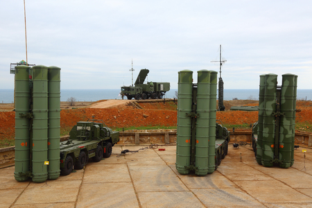 deployment of the Russian anti-aircraft missile system of large and medium range C-400 Triumf in the Sevastopol. January 13, 2018. Sevastopol, Crimeaのeditorial素材