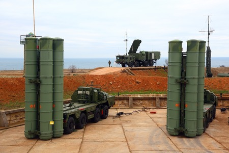 deployment of the Russian anti-aircraft missile system of large and medium range C-400 Triumf in the Sevastopol. January 13, 2018. Sevastopol, Crimeaのeditorial素材