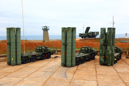 deployment of the Russian anti-aircraft missile system of large and medium range C-400 Triumf in the Sevastopol. January 13, 2018. Sevastopol, Crimeaのeditorial素材