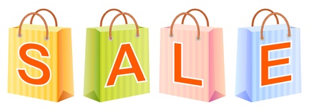 shopping bags set, multicolor, saleのイラスト素材