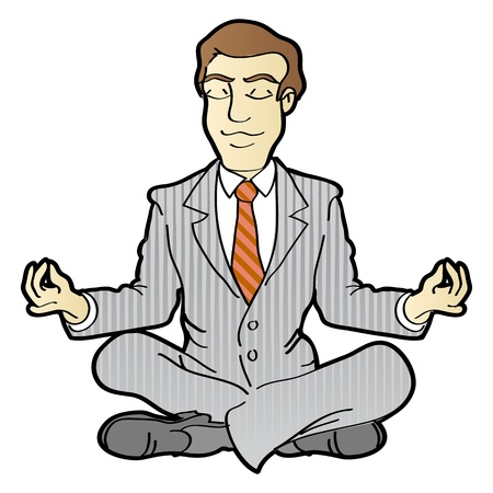 Businessman is meditating and relaxing in lotus poseのイラスト素材