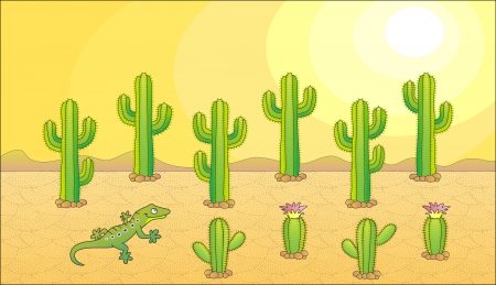 Cactus and lizard. Desert theme. illustration.のイラスト素材