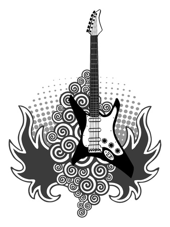 Bass guitar aflame. Rock style tattoo.のイラスト素材
