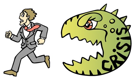Businessman escaping from the crisis. Businessman and monster. Vector illustration.のイラスト素材