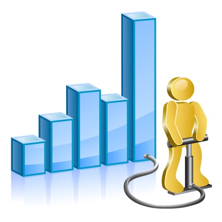 Isometric human and diagram  Increases profit   Isometric human inflating graph for growth  Vector illustration のイラスト素材