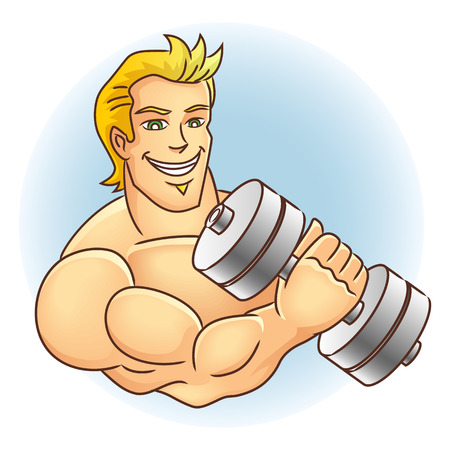 Man Holding Dumb Bell  Muscular arm  Vector illustration のイラスト素材