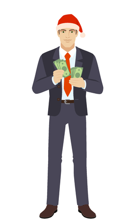 Businessman in Santa hat counting the money.のイラスト素材