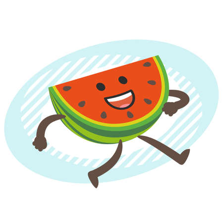 Cartoon Watermelon Character running. Vector Illustration.のイラスト素材