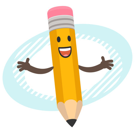 Cartoon Pencil Character greeting or explaining something. Vector Illustration.のイラスト素材