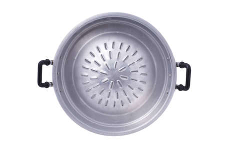 stainless pan isolated on white の写真素材