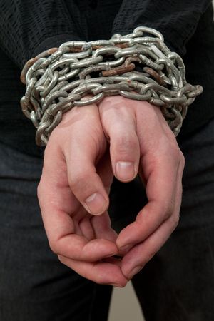 Front view of hands in chainsの写真素材