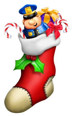 Cartoon Christmas Stocking for Boy with Toysの写真素材