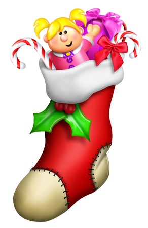 Cartoon Christmas Stocking for Girl with Toysの写真素材