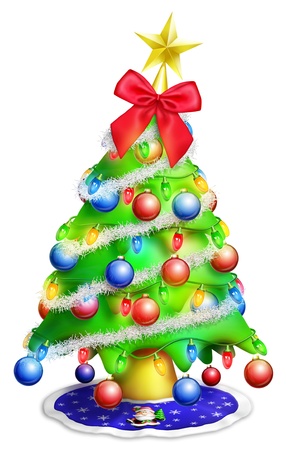 Cartoon Christmas Tree with Ornamentsの写真素材