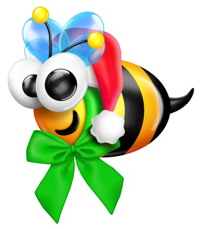 Whimsical Christmas Bee with Santa Hatの写真素材
