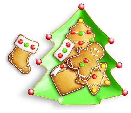 Illustrated Gingerbread Cookies in Tree Dishの写真素材