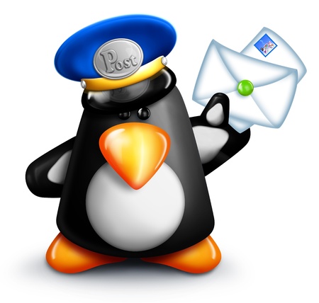 Cartoon Penguin Mailman with Lettersの写真素材