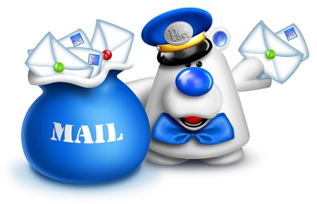 Cartoon Polar Bear Mailman with Mail Bag and Lettersの写真素材