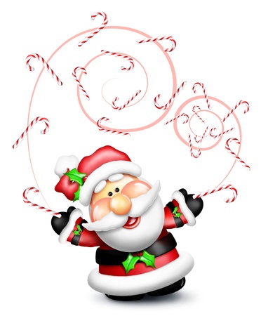Whimsical Cartoon Santa Juggling Candy Canesの写真素材