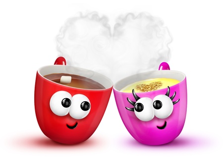 Cartoon Cups of Hot Chocolate and Egg Nog in Loveの写真素材