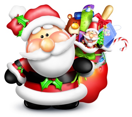 Whimsical Cartoon Santa with Gift Bag and Toysの写真素材