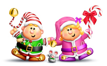 Whimsical Boy and Girl Elves Holding Handsの写真素材