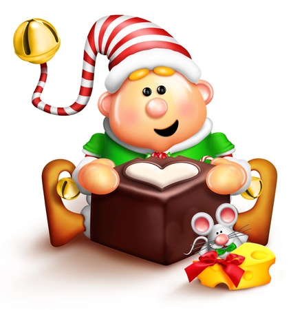 Whimsical Cartoon Elf Eating Chocolateの写真素材