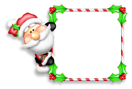Whimsical Cartoon Santa Peeking Around Candy Cane Signの写真素材