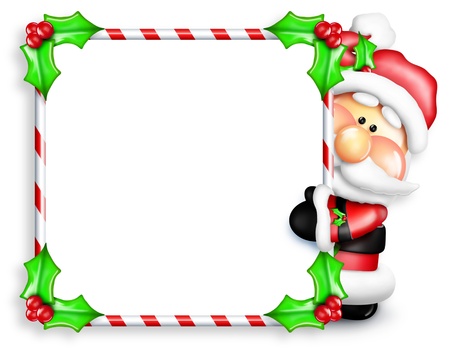Whimsical Cartoon Santa Peeking Around Candy Cane Signの写真素材