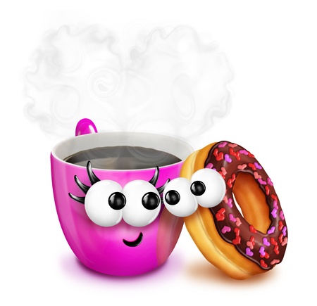 Whimsical Cartoon Coffee Cup with Doughnutの写真素材