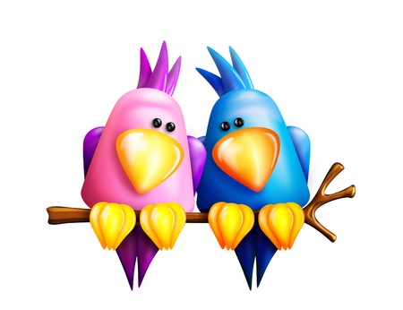 Cartoon Lovebirds on a Branchの写真素材