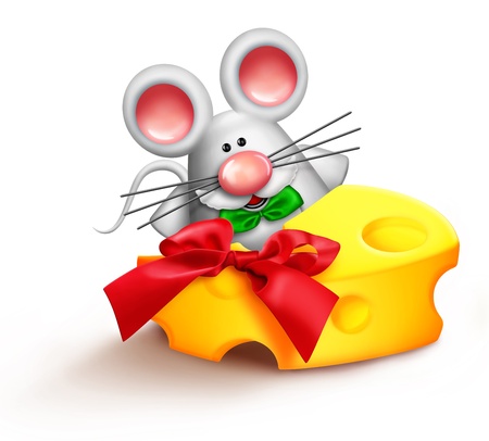 Whimsical Cartoon Santa Mouse Eating Cheeseの写真素材