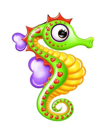 Whimsical Cartoon Girl Seahorseの写真素材