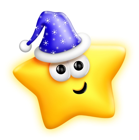 Whimsical Cute Cartoon Star in Santa Hatの写真素材