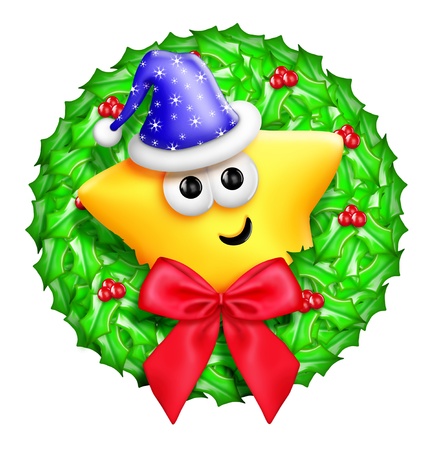 Whimsical Cartoon Christmas Wreath with Cute Starの写真素材