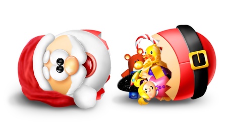 Whimsical Cartoon Egg Santa Cracked Open with Toysの写真素材