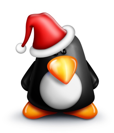 Whimsical Cartoon Penguin in Santa Hatの写真素材