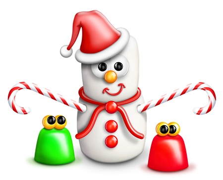 Whimsical Cartoon Marshmallow Snowman and Gumdropsの写真素材