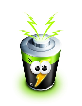 Whimsical Cartoon battery with Electricity Boltsの写真素材
