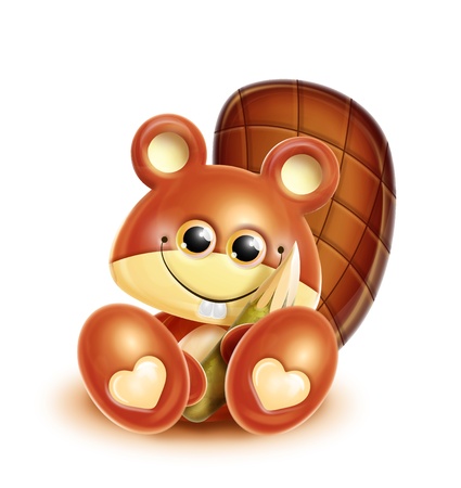 Whimsical Kawaii Cute Cartoon Beaverの写真素材